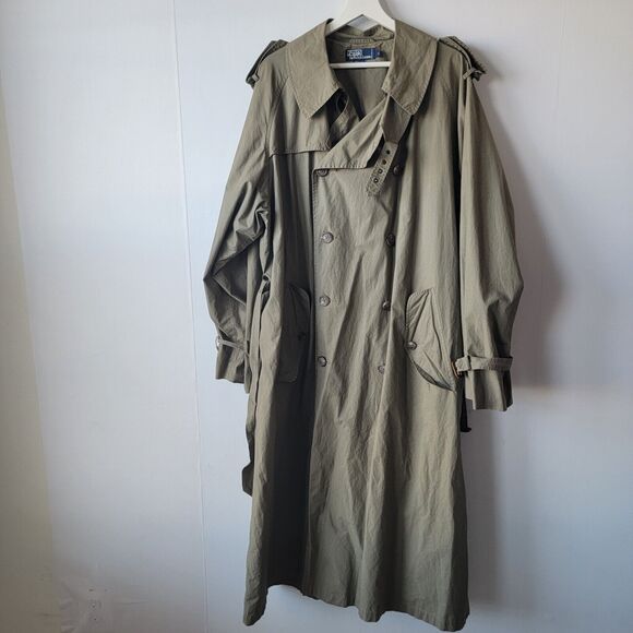 Polo by Ralph Lauren VTG 90s Mens Trench Coat belted Double